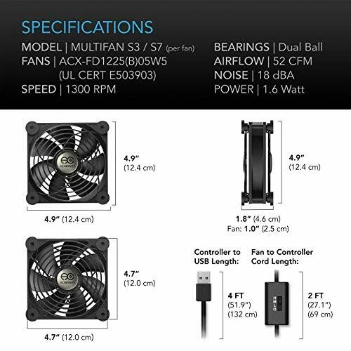 Ac Infinity Multifan S7 Quiet Dual 120Mm Usb Fan For Receiver Dvr Playstation Xb - Image 3 of 4