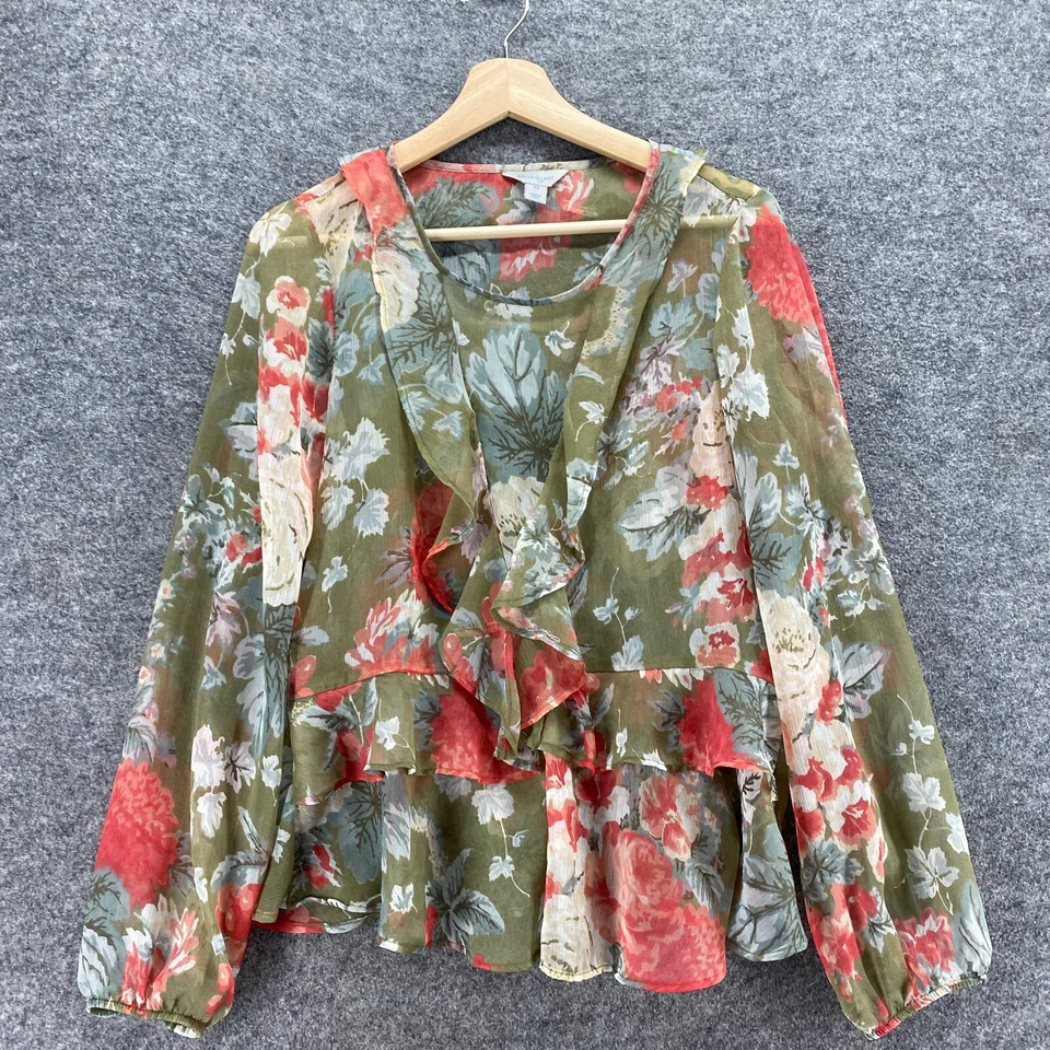 Blusa Belle Sky Mujer M Mediana Verde Floral Manga Larga Cuello Redondo Pullover Foto 3 de 4