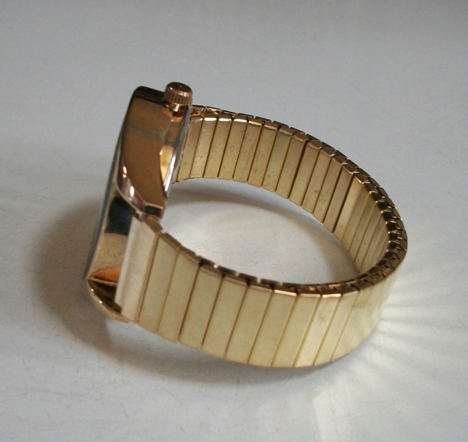 Men's Dressy Casual Stretch Band Gold Finish Brown Day & Date Dial