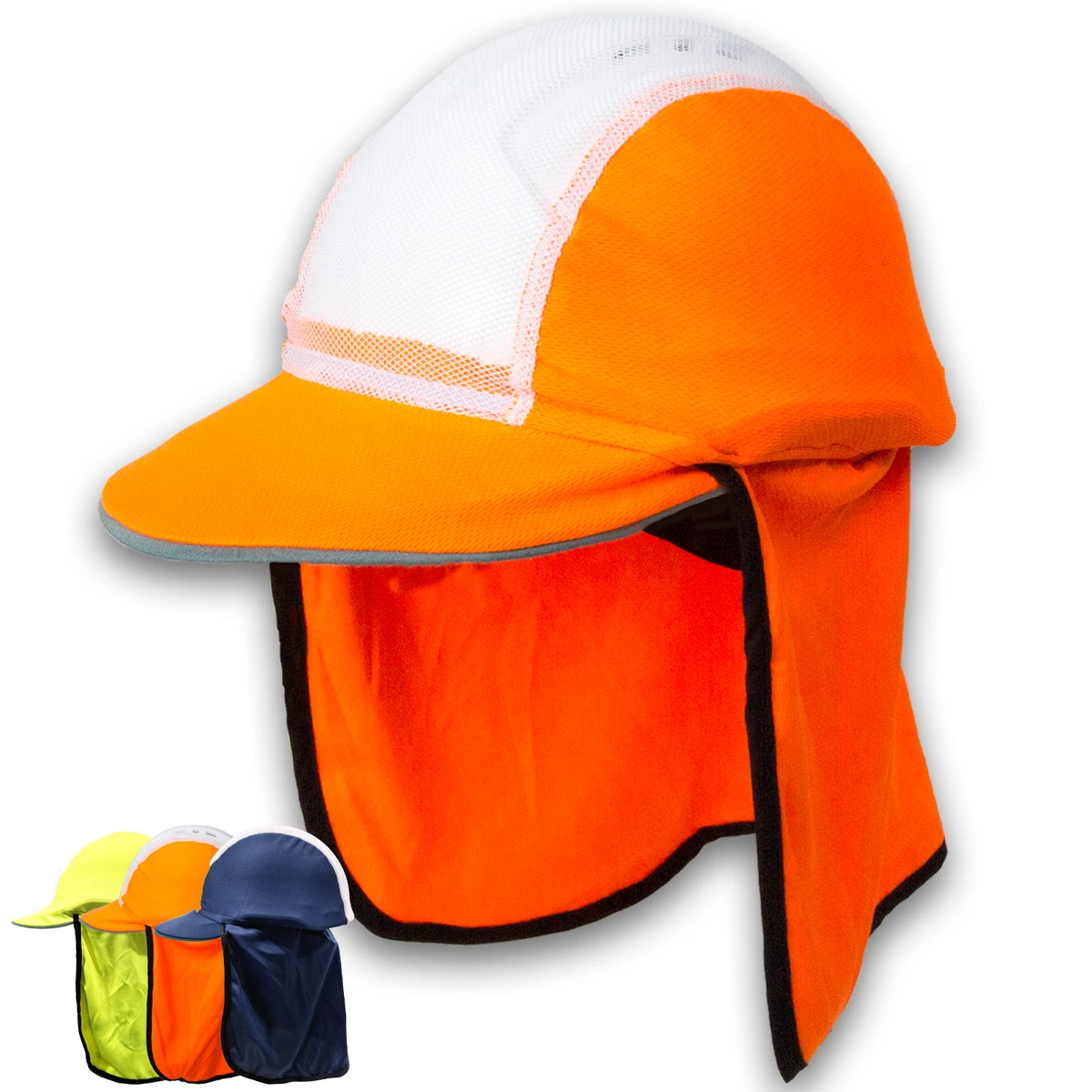 Orange Fit Over Hard Hat Helmet Cover Neck Flap Sun Protection