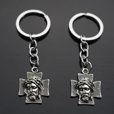 2x PCS Jesus on the Cross Thorns Christian Christianity Keychain Gift Key Chain