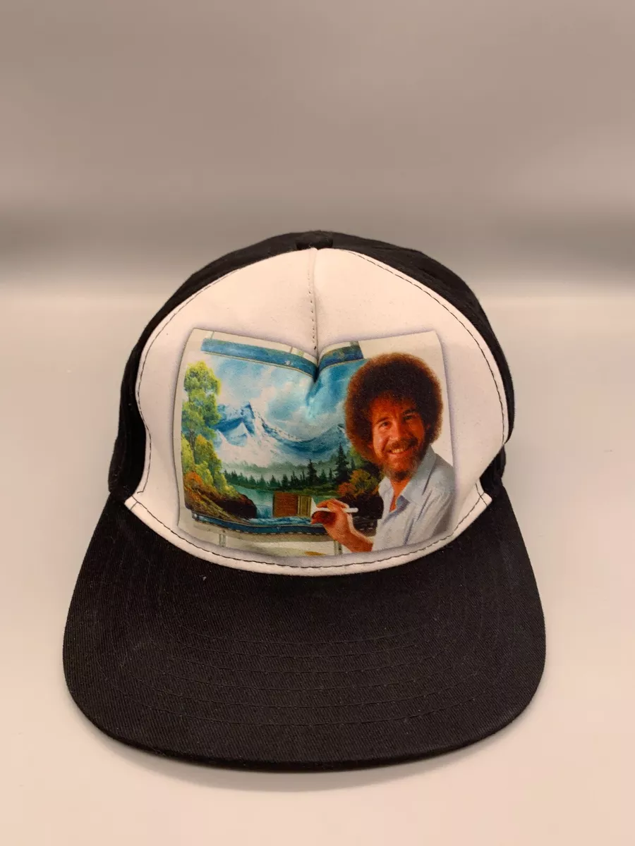 Bob Ross Hat Cap Snap Back Black White Trucker Painting Artist Baseball  Adult