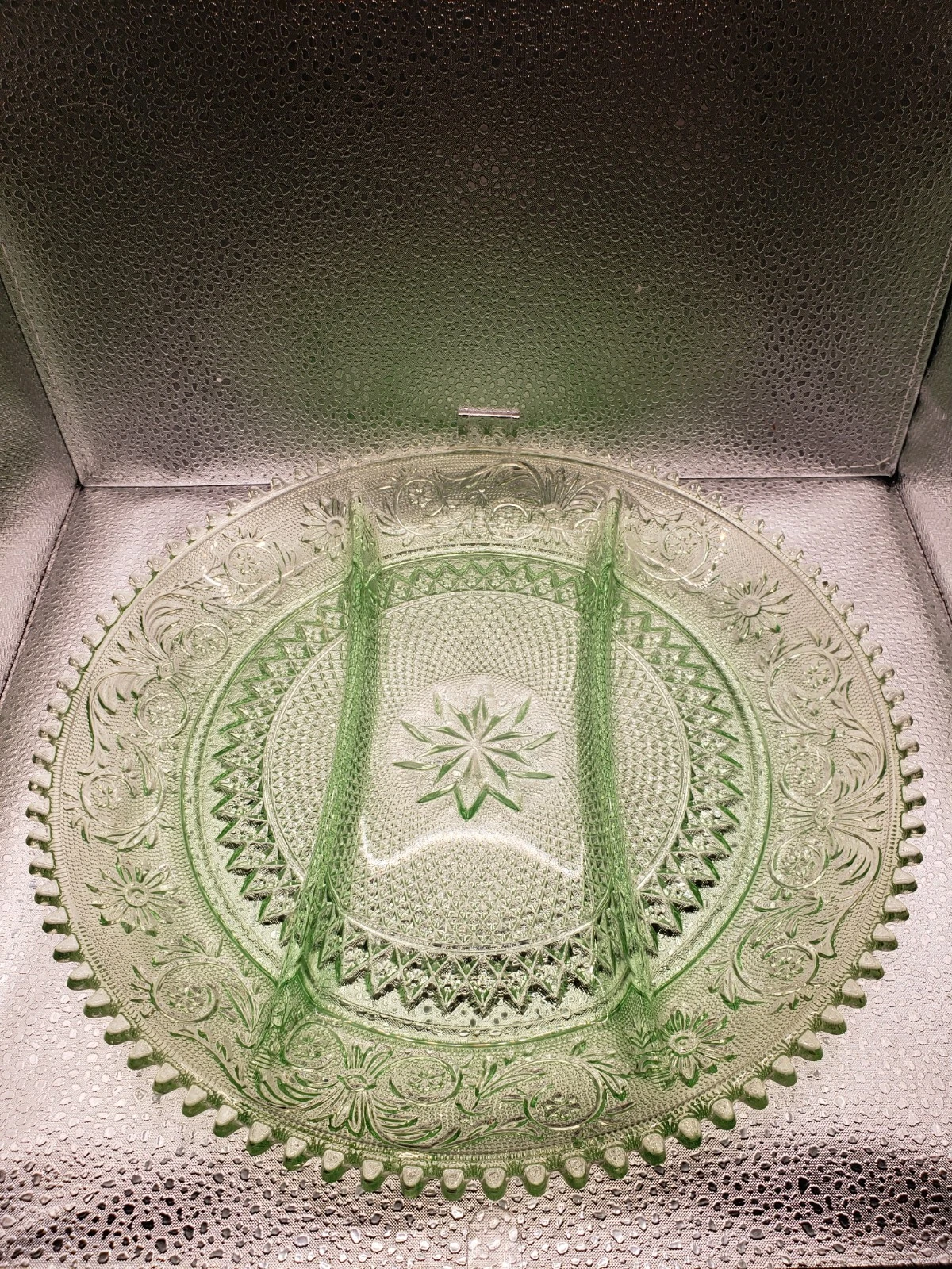 Vintage Indiana Glass Tiara Chantilly Green Sandwich 12" Divided Platter