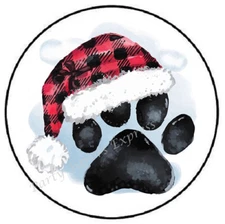 CHRISTMAS PAW PRINT PLAID HAT ENVELOPE SEALS LABELS STICKERS PARTY FAVORS