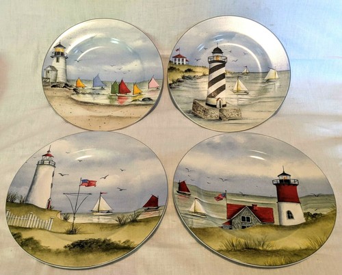 Sakura Plates Mugs Set 8 piece Nantucket Seashore Beach Lighthouse Gracey Knight - Picture 2 of 9