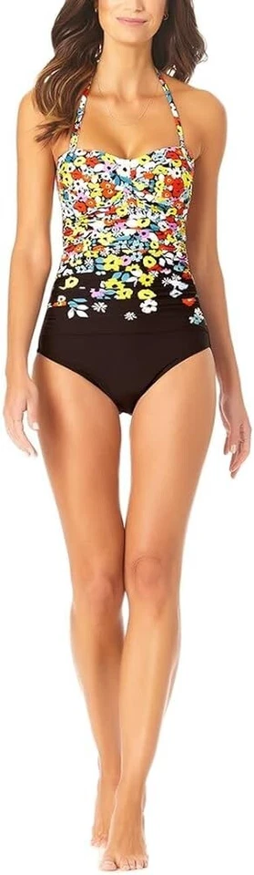 Anne Cole Twist Frontal Fruncido Sin Tirantes Una Pieza A1817 Mujer Talla 14 Foto 2 de 3