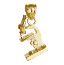 New 14k Gold 3D Microscope Charm Pendant