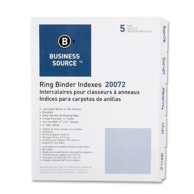 BOGO - Business Source BSN-20072 3-Ring Plain Index Divider - 5 Tabs - White