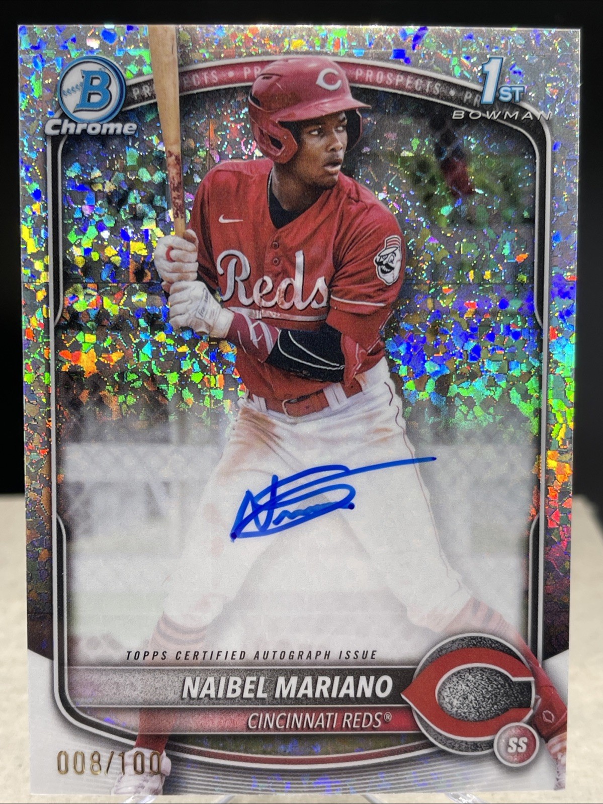 Naibel Mariano 2025 Bowman Chrome 1st Mini Diamond RC 8/100 Auto Reds 
