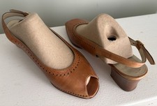 Bally Vasano Size 40E Peep Toe Slingback Block Heel Brown Leather Sandals