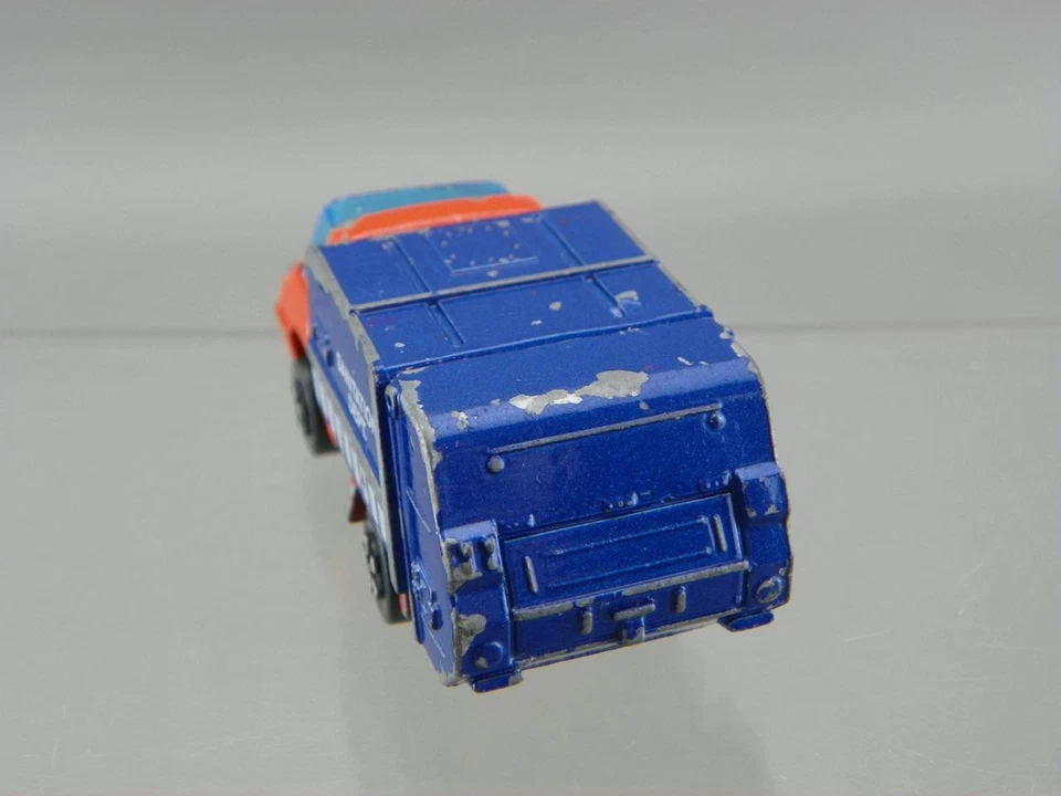 Vintage 1970s Playart Diecast 1/64 Orange Blue Waste Sanitation Garbage Truck HK - Image 4 of 4