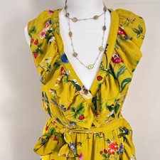 Maeve Anthropologie Dress Yellow Strawberry Floral Ruffle XS