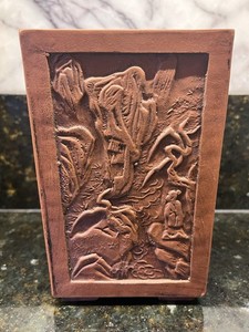 Antique Chinese Yixing Zisha Red Clay Brush Pot Bitong Landscape Qianlong Mark