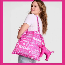 Victoria's Secret PINK Packable Tote Bag and Pink Gossip Dog 2 Piece Set NWT