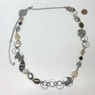 NY Silver Tone Brushed Disk Faux Stone Station Necklace 43.9g — photo 2
