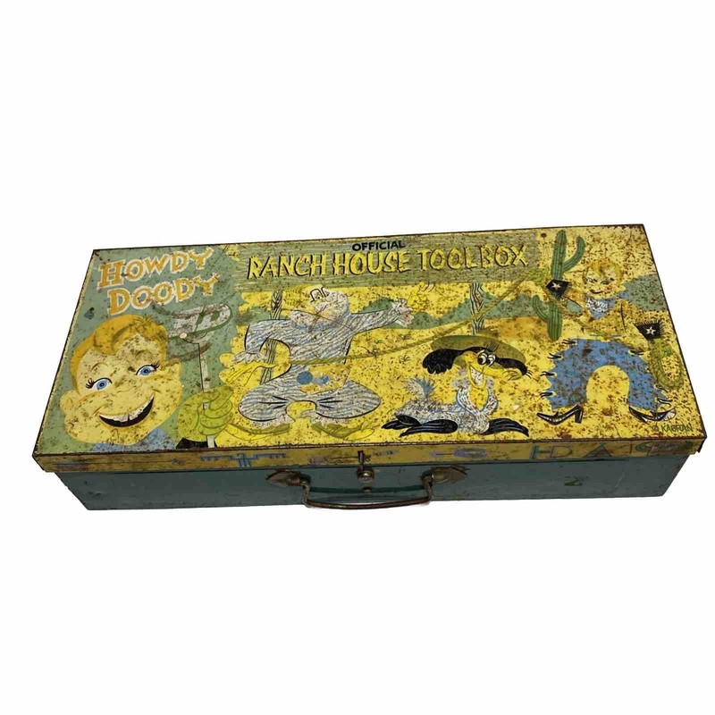Howdy Doody Official Ranch House Tool Box 1950's by Kagran Metal Tin Vintage