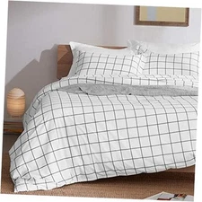  Grid Printed Duvet Cover Size with Zipper Closure & 8 Queen Grey Grid on White