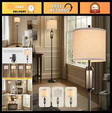 65" Vintage Farmhouse Floor Lamp - 2 Light Sources, Rustic Tall Standing Light f