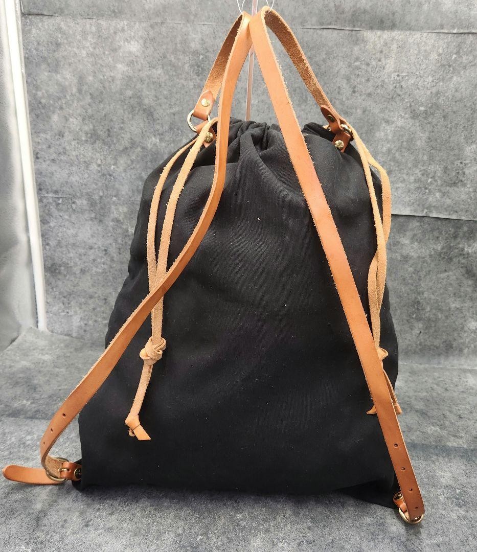 IL BISONTE Drawstring Backpack Canvas Leather Bla… - image 3