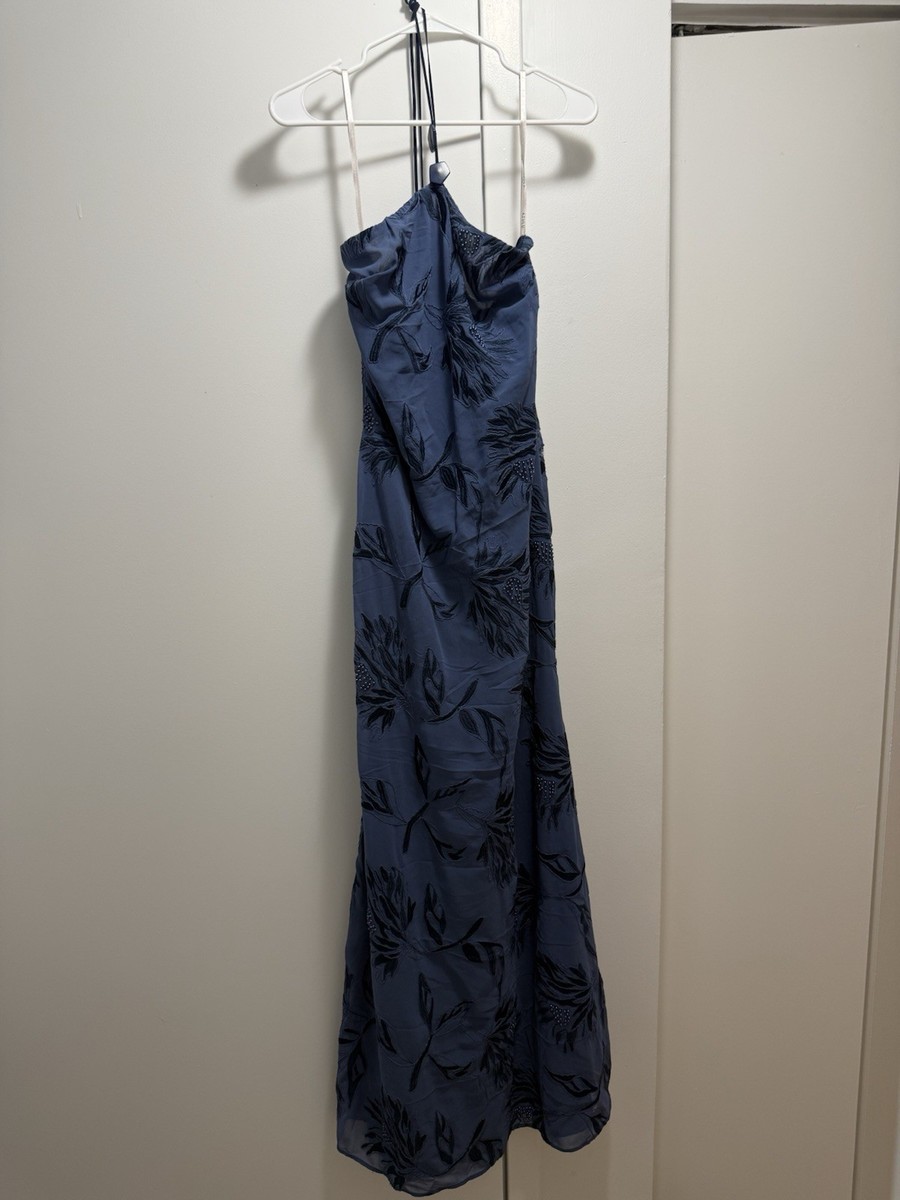 AZULU Sarania Dress Navy Blue XS Halter Embroidered Beaded Floral Long Backless | eBay AZULU Sarania Dress Navy Blue XS Halter Embroidered Beaded Floral Long Backless | eBay