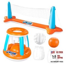 Pool Toys Games Set-Inflatable Pool Float Set Volleyball Net Large Orange
