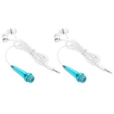 2Pcs Mini Microphone Tiny Microphone with Earphone for Singing Light Blue