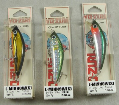 3 New in Package YO-ZURI L-MINNOW(S) Lures - F200-M99 - F200-C44 - F200-M37