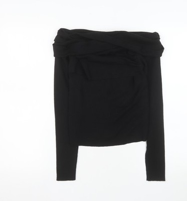Commense Damen Strickbluse schwarz Schulterfrei Langarm M