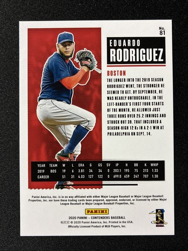 2020 Panini Contenders - Eduardo Rodriguez #81 Draft Ticket Red /99 - Picture 2 of 2