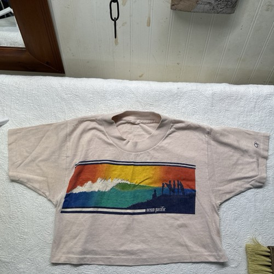 #ad Vtg Ocean Pacific T Shirt Single Stitch 80s 90s Surf Cropped Y2K One Size $49.99