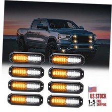 Amber/White LED Strobe Lights Kit - 8pcs 12-LED Flashing Emergency Amber White