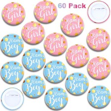 60 Pieces Gender Reveal Pins Team Girl and The Boy Button Pin Baby Shower Pin