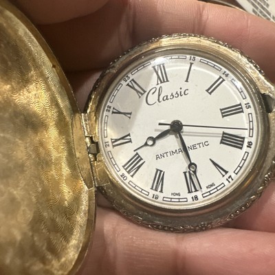 Vintage Classic Manual Wind Hunter Scene Pocket Watch Missing Crown 46mm Rare