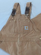 Carhartt R01 Overalls Mens 42x32 Brown Duck Canvas Bib Workwear Double Knee USA