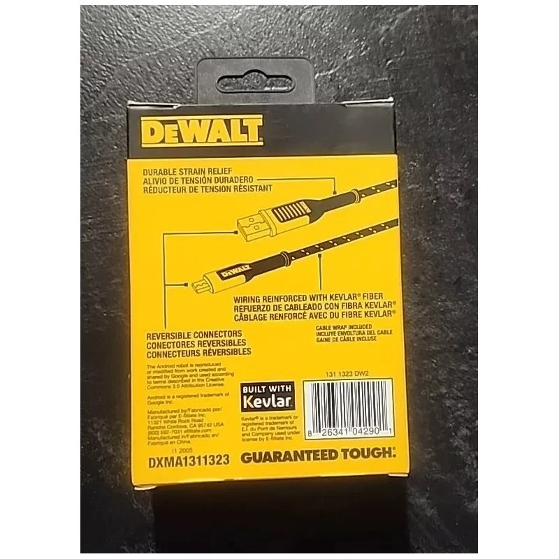 Dewalt Phone Charger Cable Micro USB Reinforced Braided Cord 10 FT - BRAND NEW! - Image 2 of 4