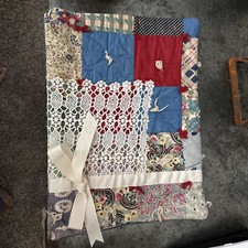 Fabric Quilted Table Centerpiece, Candle Mat Red, Blue  White 15" x 11"
