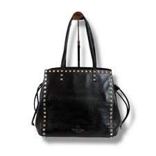 Valentino Rockstud Shopper Tote Bag Shoulder Large Black Leather Authentic