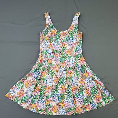 H&M Divided Dress Womens Size 10 Sleeveless Swing Floral Hawaiian Pink Green