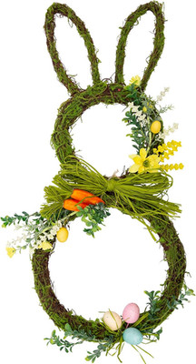 27 Inch Easter Wreath Artificial Easter Rabbit Wreath Spring Bunny Wreath for Fr
