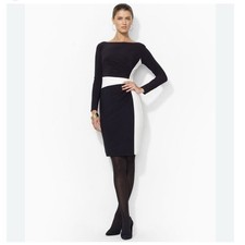 Lauren Ralph Lauren Colorblock Ruched Sheath Dress Black White Size 10 OldMoney