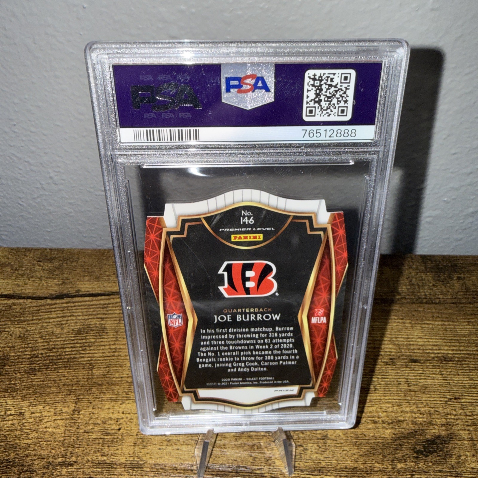 2020 Panini Select #146 Joe Burrow Red Prizm Die Cut RC PSA 10 view 3
