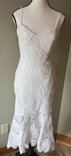 Women’s Lulus White Hi/Low Crochet Spaghetti Strap Midi Dress Size s