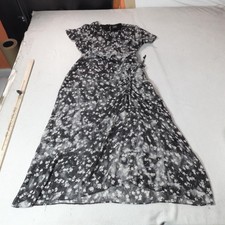 Whimsigoth Dress Womens Medium Black Floral Maxi Ruched Chiffon Goblin Fairy