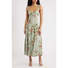 Reformation Lela Floral Midi Dress Chorus Sage Green Women's 12 Cottagecore