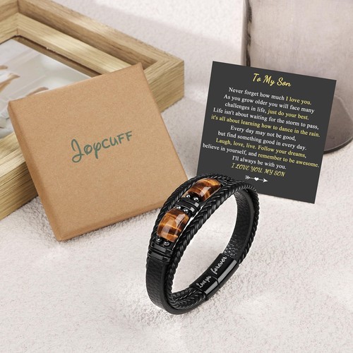 Gift for Son from Mom Dad Leather Bracelet Layered Birthday Graduation Gifts - Picture 7 of 7
