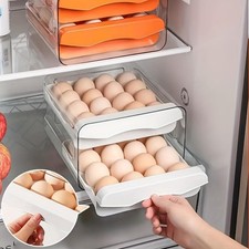 Egg Storage Box Drawer Refrigerator Double Layer Holder with Handle Organizer