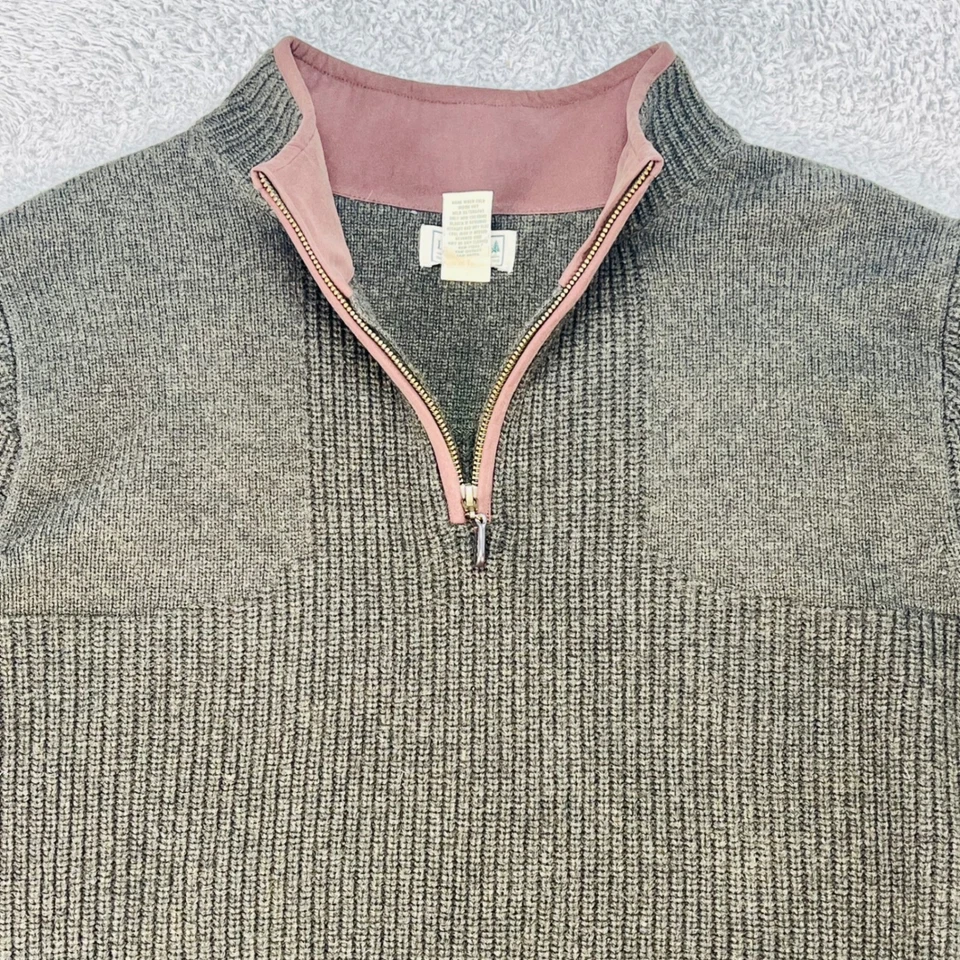 L.L.Bean Mens Waterfowl Sweater 100% Merino Lambs Wool 1/4 Zip Reg Green Ribbed - Image 2 of 4