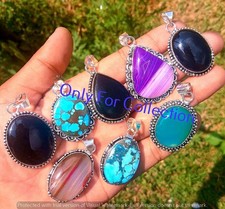 Banded Agate Mix Gemstone 925 Sterling Silver Plated Pendant Lot Bulk Jewelry