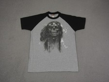 Vintage Fifth Sun Shirt Men Medium Gray Black Skull Raglan Made in USA Goth