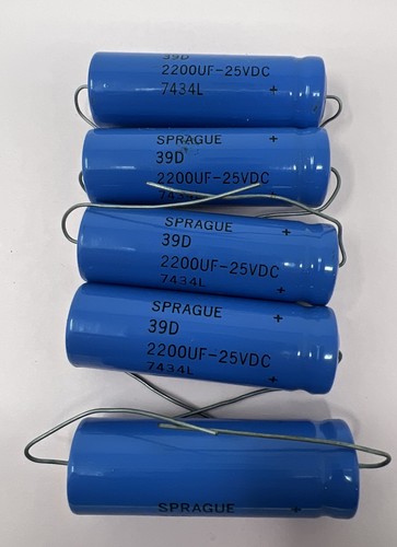 Sprague NOS 2200 uF 25 Vdc Electrolytic Capacitors Lot of 5 7434L